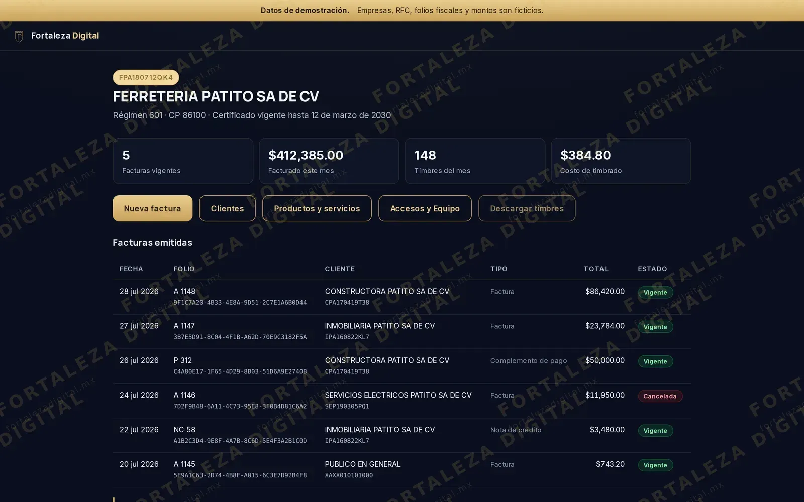 Todo lo que emitiste, en una pantalla — pantalla real de nuestro sistema de facturación