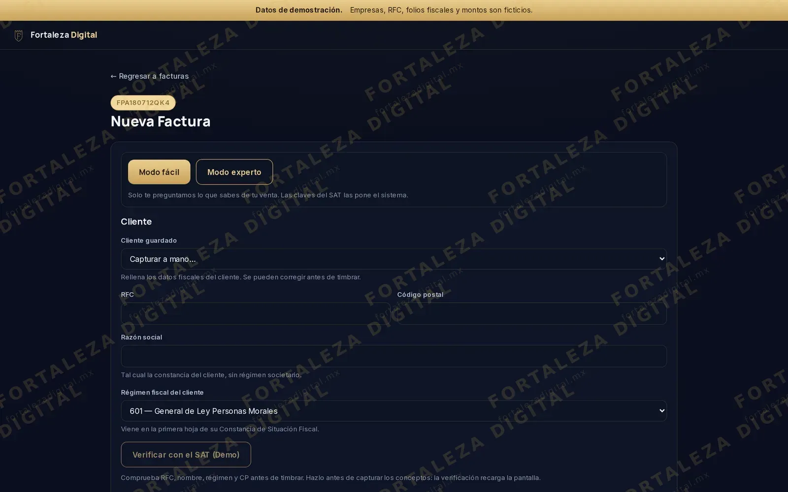 Emitir una factura — pantalla real de nuestro sistema de facturación