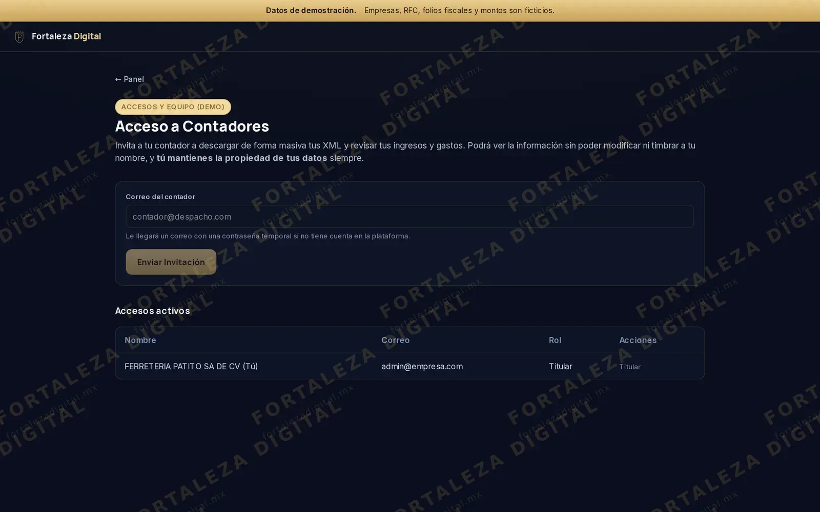 El acceso de tu contador — pantalla real de nuestro sistema de facturación