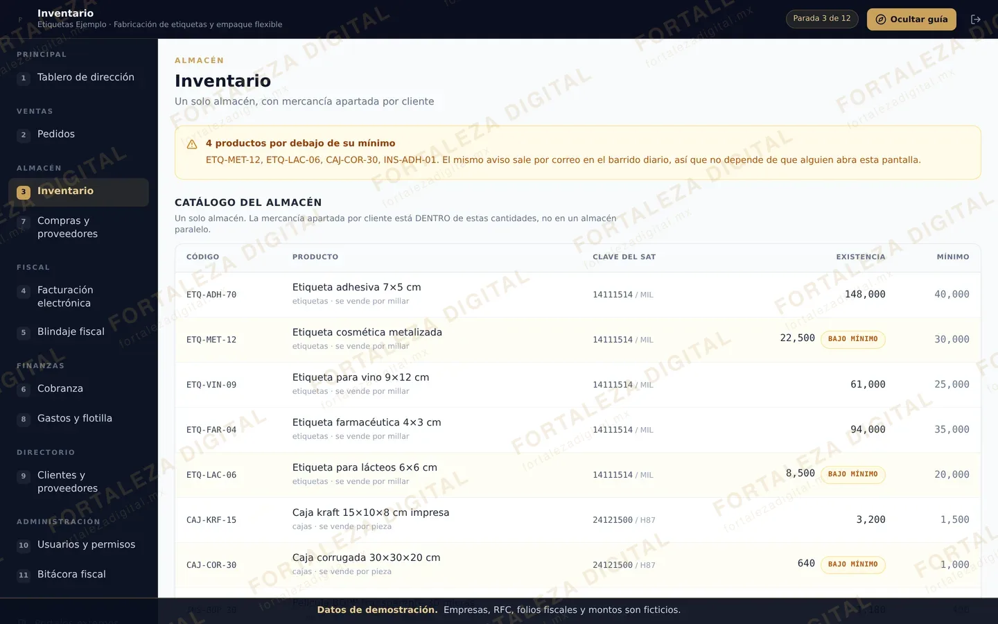 Inventario — pantalla real de nuestro ERP