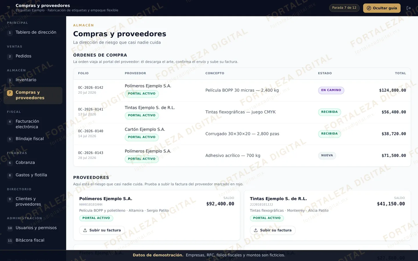 Compras a proveedores — pantalla real de nuestro ERP