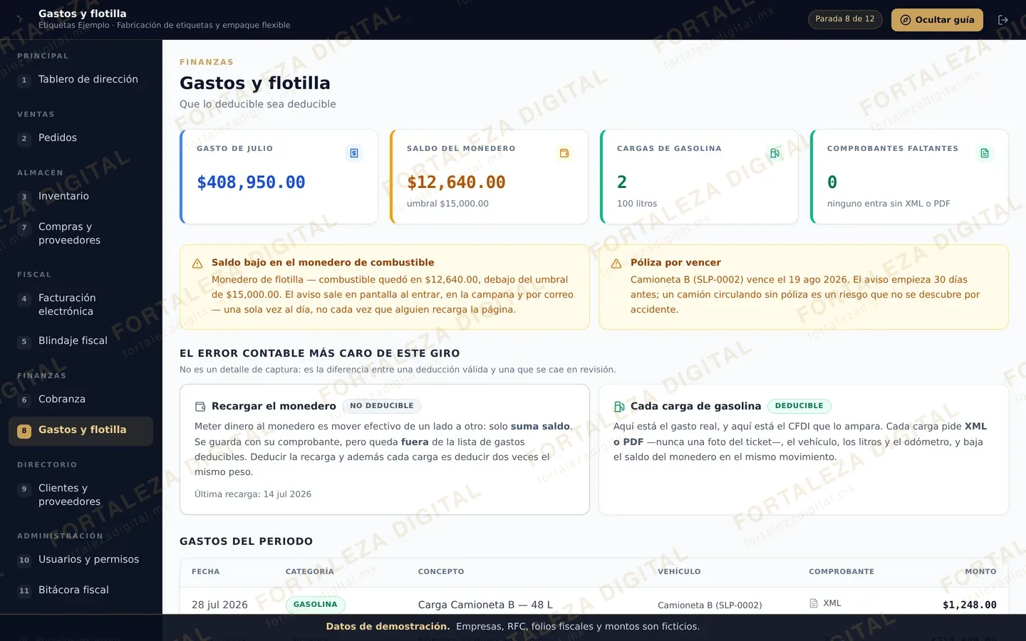 Gastos — pantalla real de nuestro ERP
